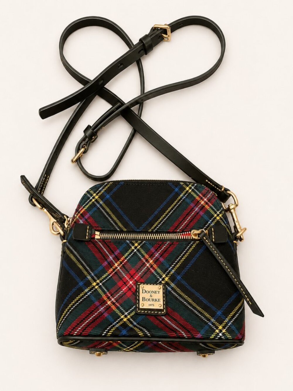 Dooney & Bourke Black Tartan Plaid Domed Crossbody Shoulder Bag Purse